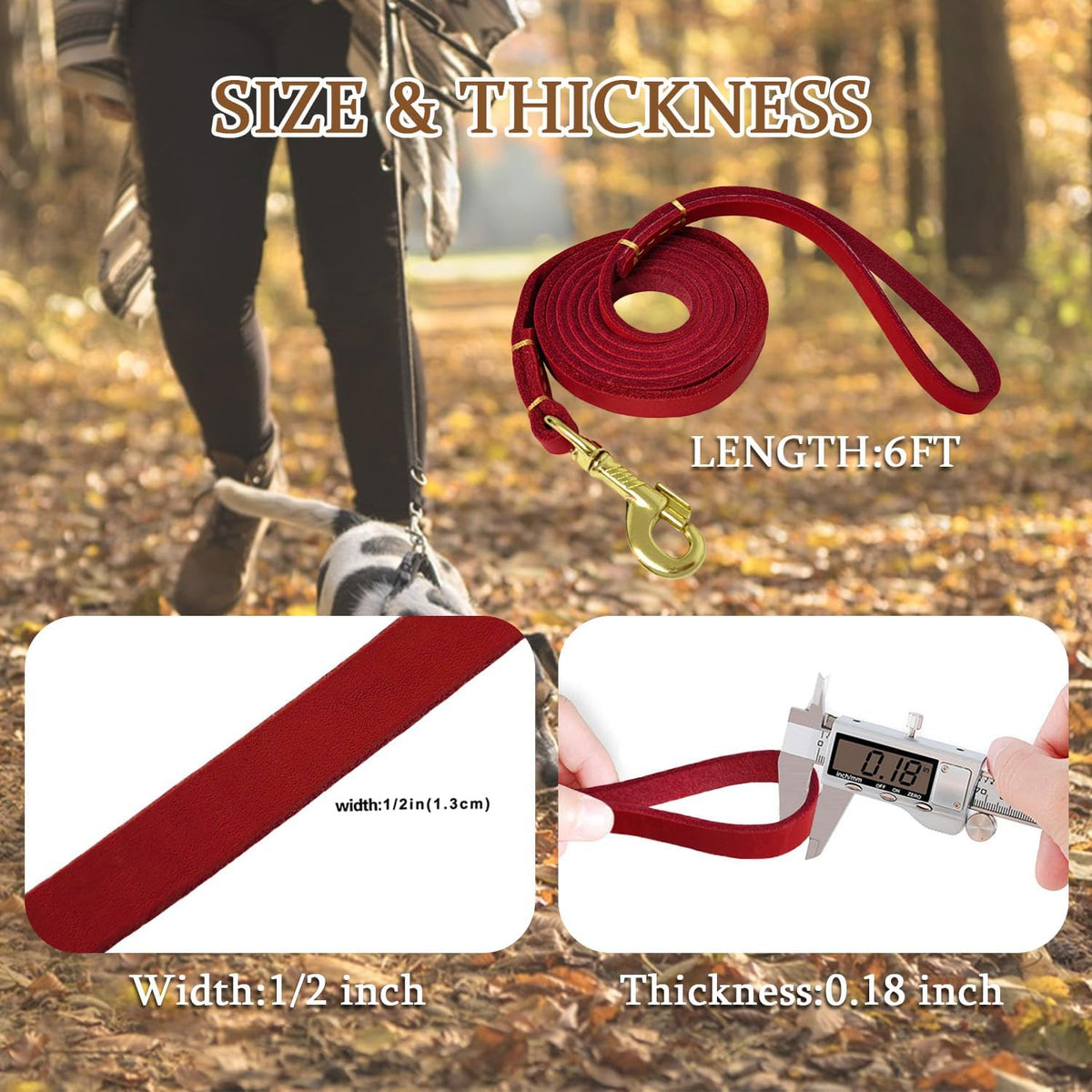 Leather Dog Leash 6ft, Heavy Duty Training Leash for Large Medium Dogs
