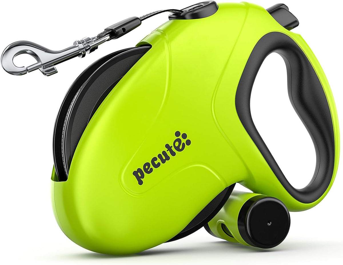 32ft Retractable Dog Leash with Reflective Strips, 360° Tangle-Free, One-Button Control & Sturdiness Nylon Material, Long Leash Retractable with Poop Bag Holder for Medium Large Dog
