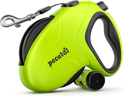 32ft Retractable Dog Leash with Reflective Strips, 360° Tangle-Free, One-Button Control & Sturdiness Nylon Material, Long Leash Retractable with Poop Bag Holder for Medium Large Dog