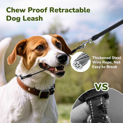 32ft Retractable Dog Leash with Reflective Strips, 360° Tangle-Free, One-Button Control & Sturdiness Nylon Material, Long Leash Retractable with Poop Bag Holder for Medium Large Dog