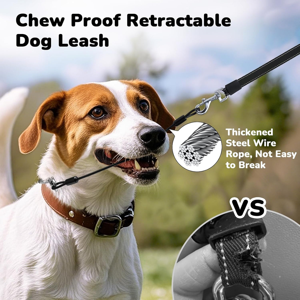32ft Retractable Dog Leash with Reflective Strips, 360° Tangle-Free, One-Button Control & Sturdiness Nylon Material, Long Leash Retractable with Poop Bag Holder for Medium Large Dog