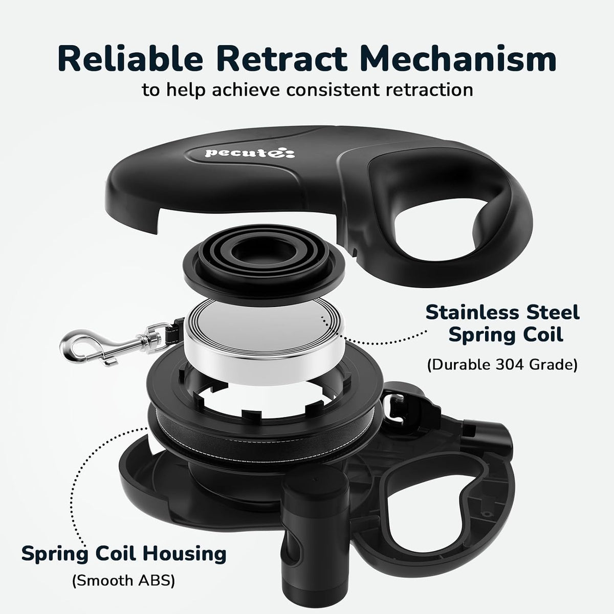 32ft Retractable Dog Leash with Reflective Strips, 360° Tangle-Free, One-Button Control & Sturdiness Nylon Material, Long Leash Retractable with Poop Bag Holder for Medium Large Dog