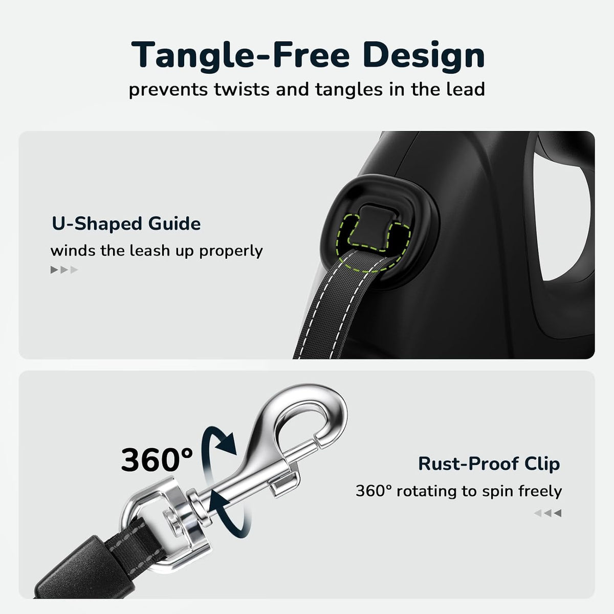 32ft Retractable Dog Leash with Reflective Strips, 360° Tangle-Free, One-Button Control & Sturdiness Nylon Material, Long Leash Retractable with Poop Bag Holder for Medium Large Dog