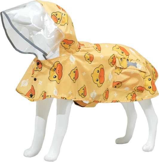 Dog Raincoat,Waterproof Rain Poncho with Hoodie, High Reflective Adjustable Pet Rain Jacket with Leash Hole for Small Medium and Large Dogs (Yellow Duck, X-Small)
