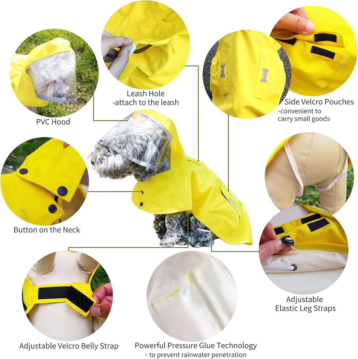 Dog Raincoat,Waterproof Rain Poncho with Hoodie, High Reflective Adjustable Pet Rain Jacket with Leash Hole for Small Medium and Large Dogs (Yellow Duck, X-Small)