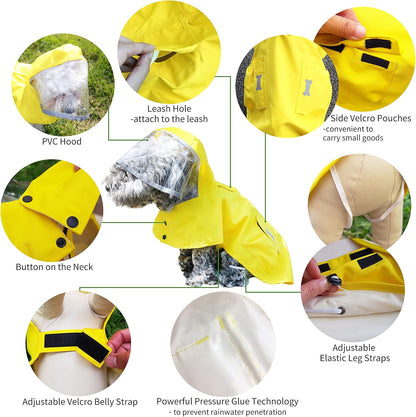 Dog Raincoat,Waterproof Rain Poncho with Hoodie, High Reflective Adjustable Pet Rain Jacket with Leash Hole for Small Medium and Large Dogs (Yellow Duck, X-Small)