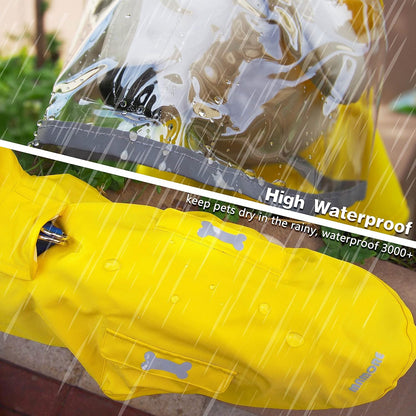Dog Raincoat,Waterproof Rain Poncho with Hoodie, High Reflective Adjustable Pet Rain Jacket with Leash Hole for Small Medium and Large Dogs (Yellow Duck, X-Small)