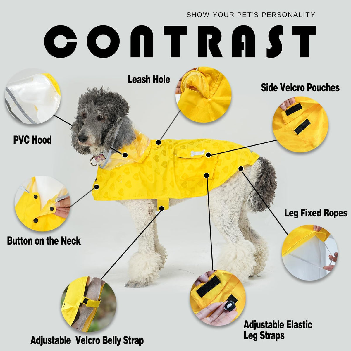 Dog Raincoat,Waterproof Rain Poncho with Hoodie, High Reflective Adjustable Pet Rain Jacket with Leash Hole for Small Medium and Large Dogs (Yellow Duck, X-Small)