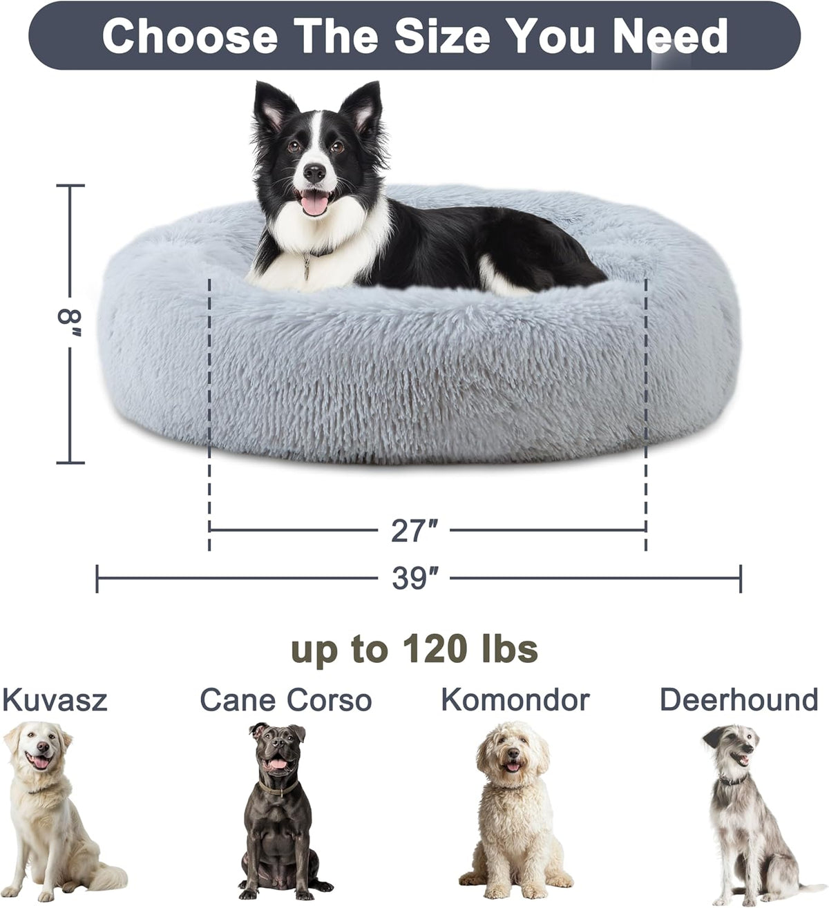 39'' Donut Dog Bed, Calming Dog Bed for Large Sized Dog