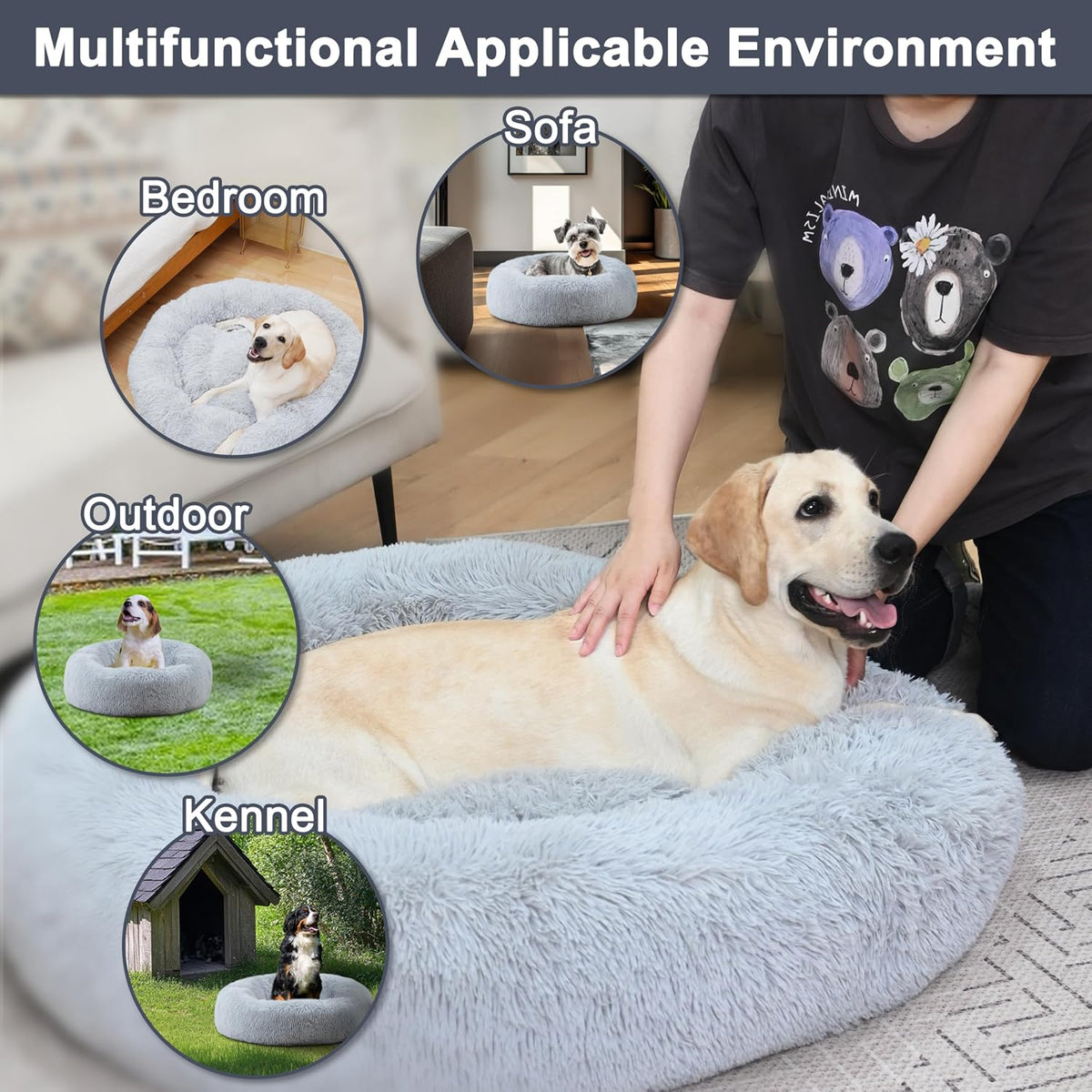 39'' Donut Dog Bed, Calming Dog Bed for Large Sized Dog
