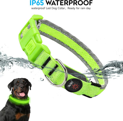 LED Dog Collar, Light Up Dog Collar,for Night Walking(Large,Green)