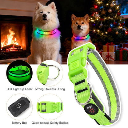 LED Dog Collar, Light Up Dog Collar,for Night Walking(Large,Green)