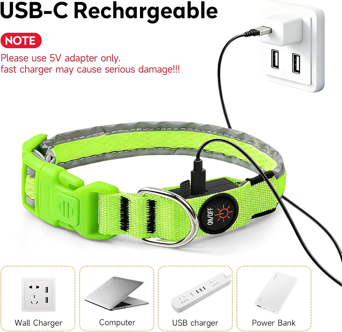 LED Dog Collar, Light Up Dog Collar,for Night Walking(Large,Green)
