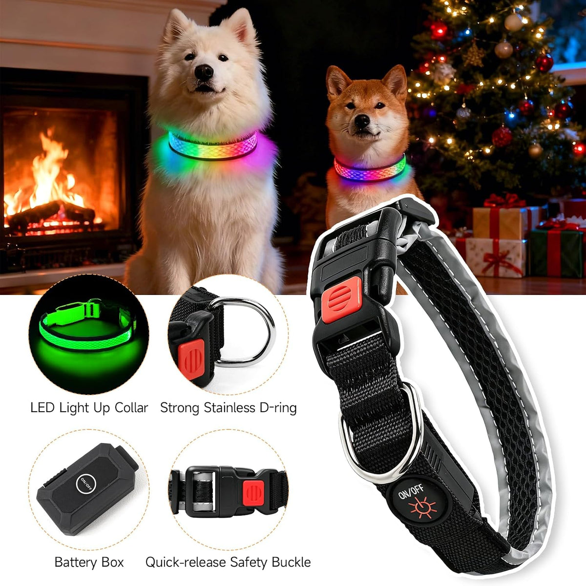 LED Dog Collar, Light Up Dog Collar,for Night Walking(Large,Green)