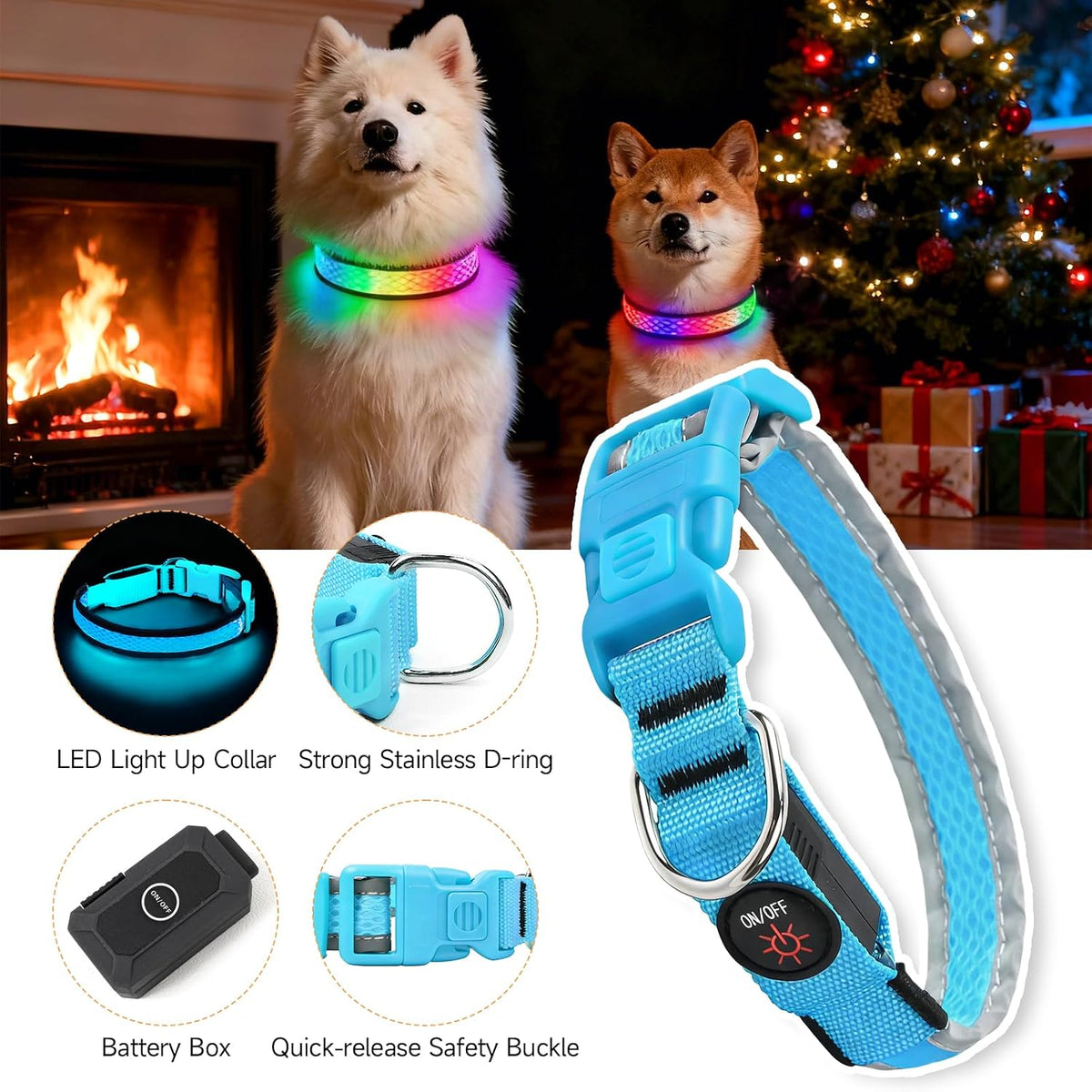LED Dog Collar, Light Up Dog Collar,for Night Walking(Large,Green)