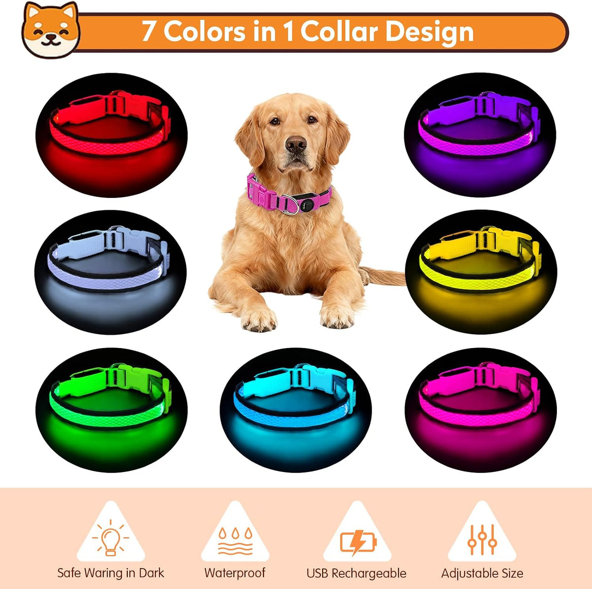 LED Dog Collar, Light Up Dog Collar,for Night Walking(Large,Green)