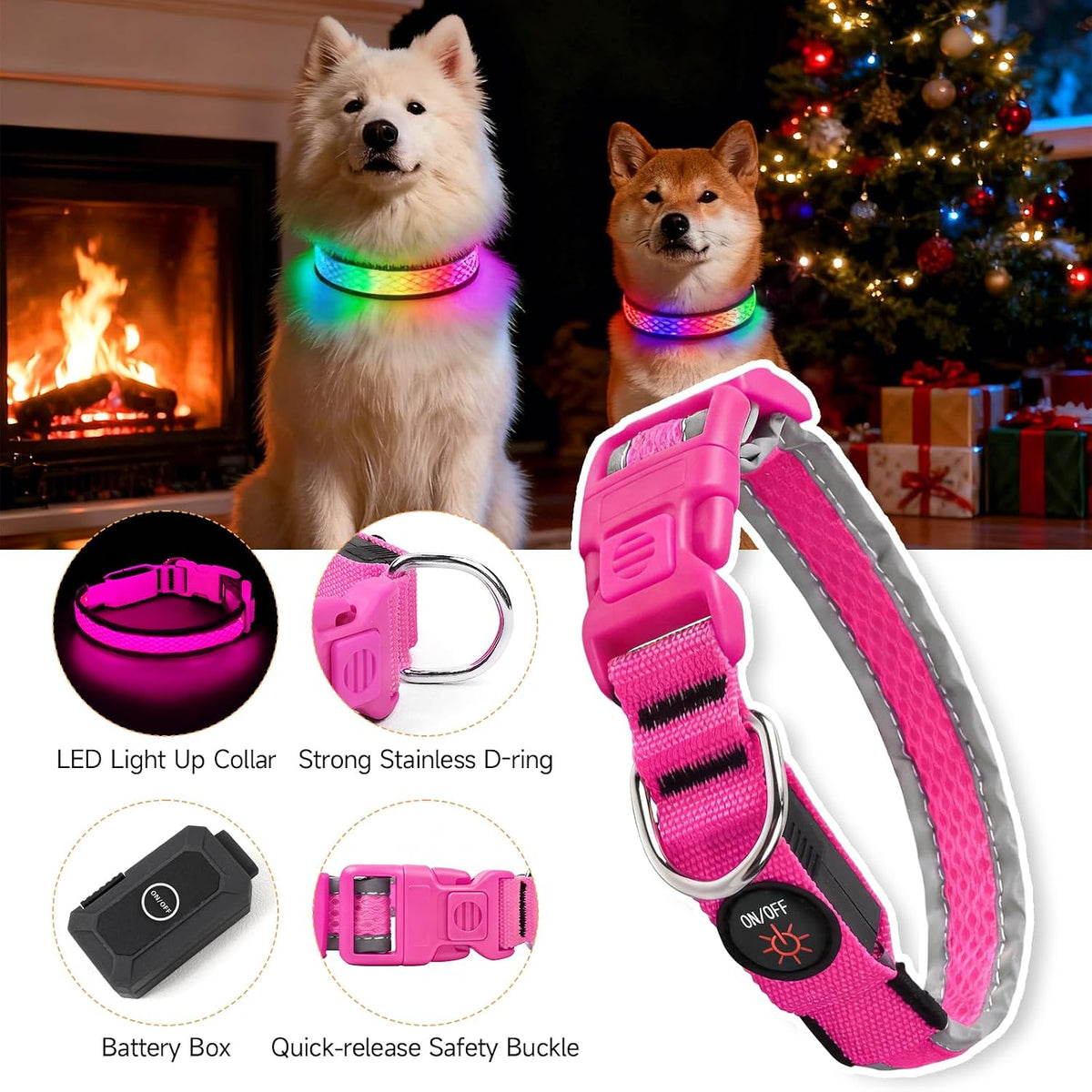 LED Dog Collar, Light Up Dog Collar,for Night Walking(Large,Green)