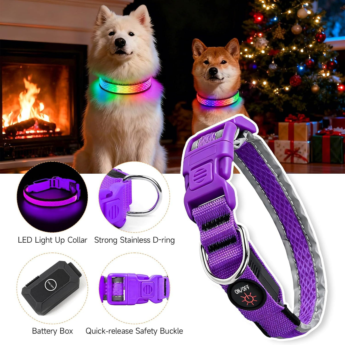 LED Dog Collar, Light Up Dog Collar,for Night Walking(Large,Green)