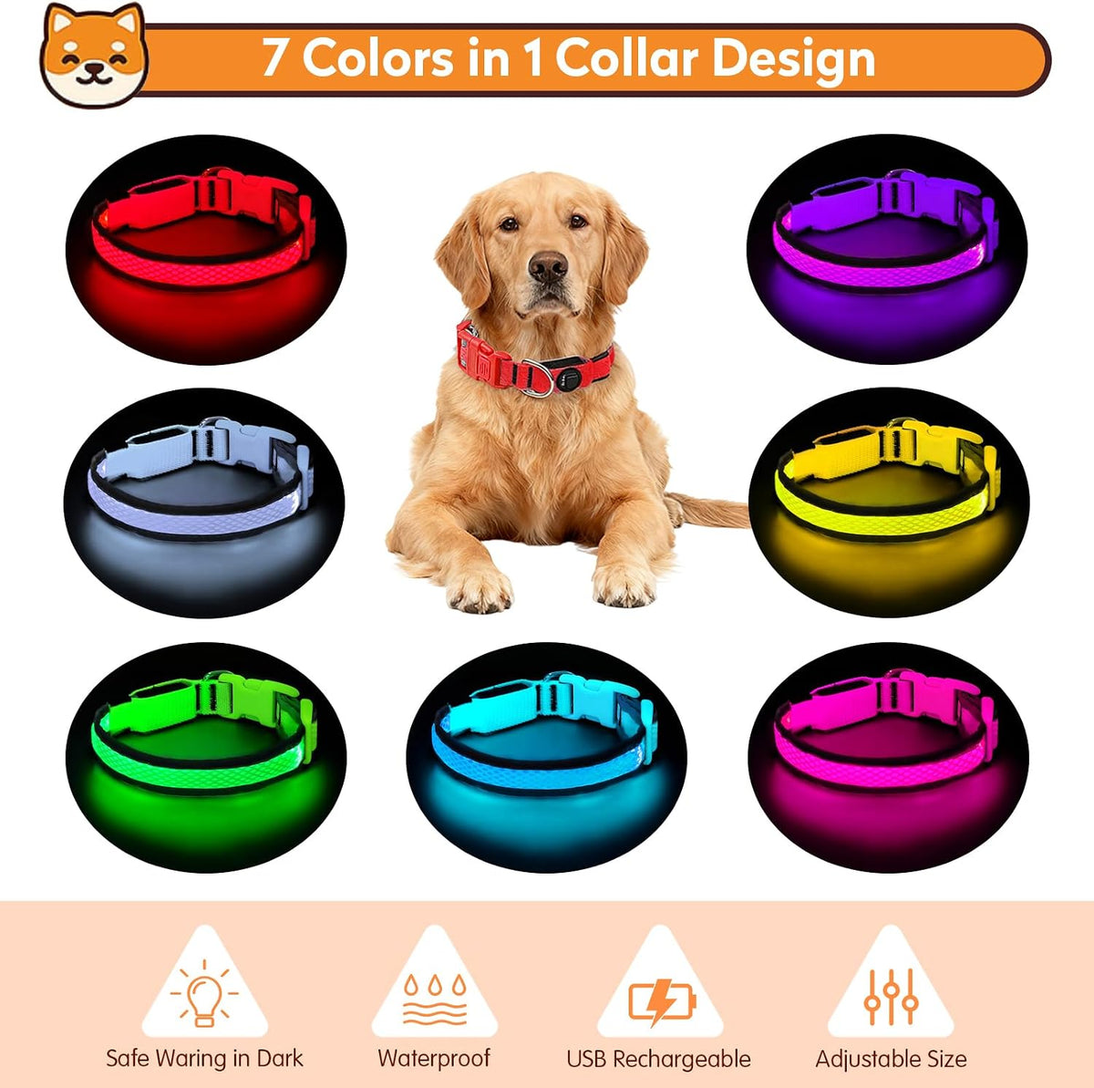 LED Dog Collar, Light Up Dog Collar,for Night Walking(Large,Green)