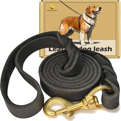 Leather Dog Leash 6ft x 3/4 inch, Heavy Duty, Soft and Strong for Large, Medium, Small Dogs - Premium Leather Leash for Dogs