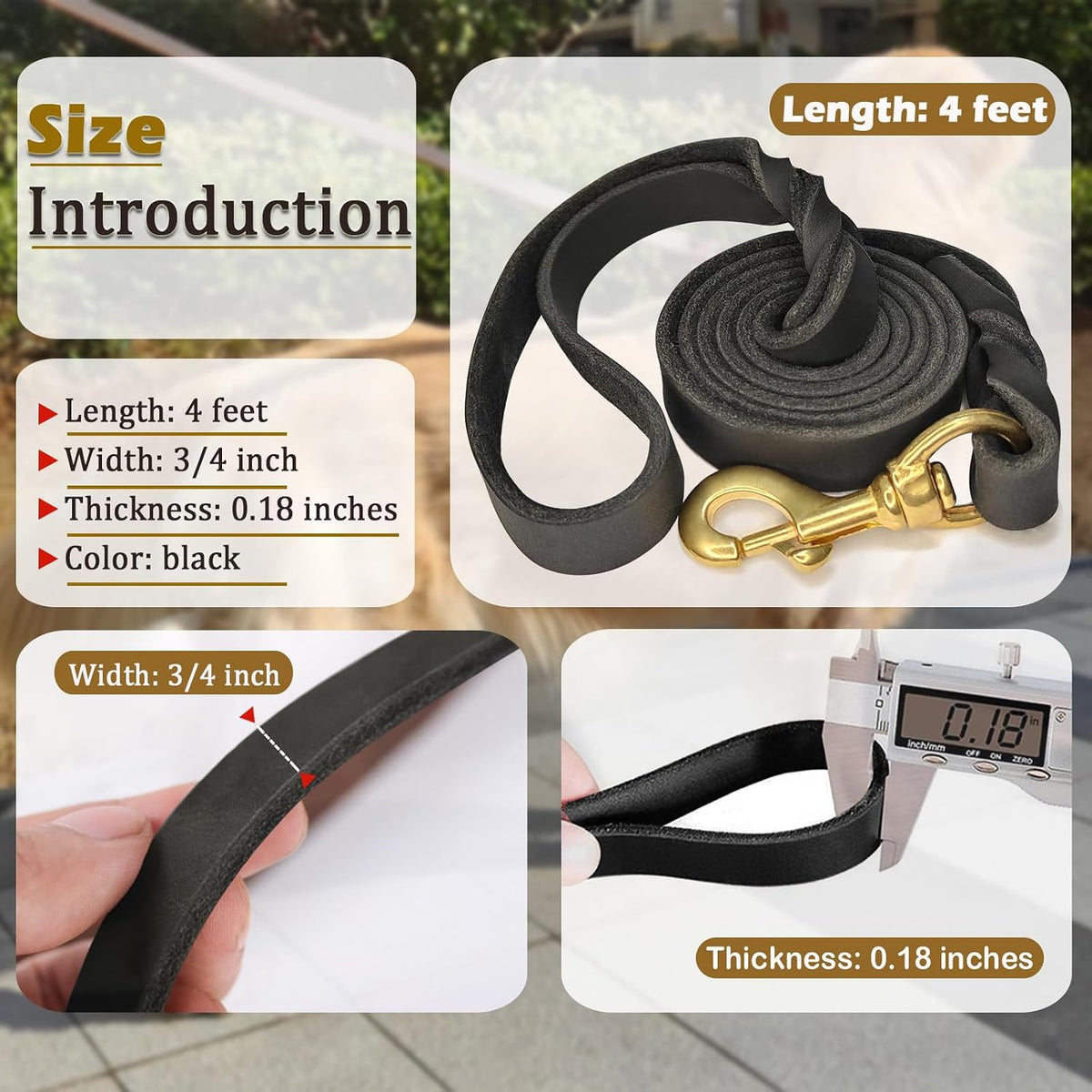 Leather Dog Leash 6ft x 3/4 inch, Heavy Duty, Soft and Strong for Large, Medium, Small Dogs - Premium Leather Leash for Dogs