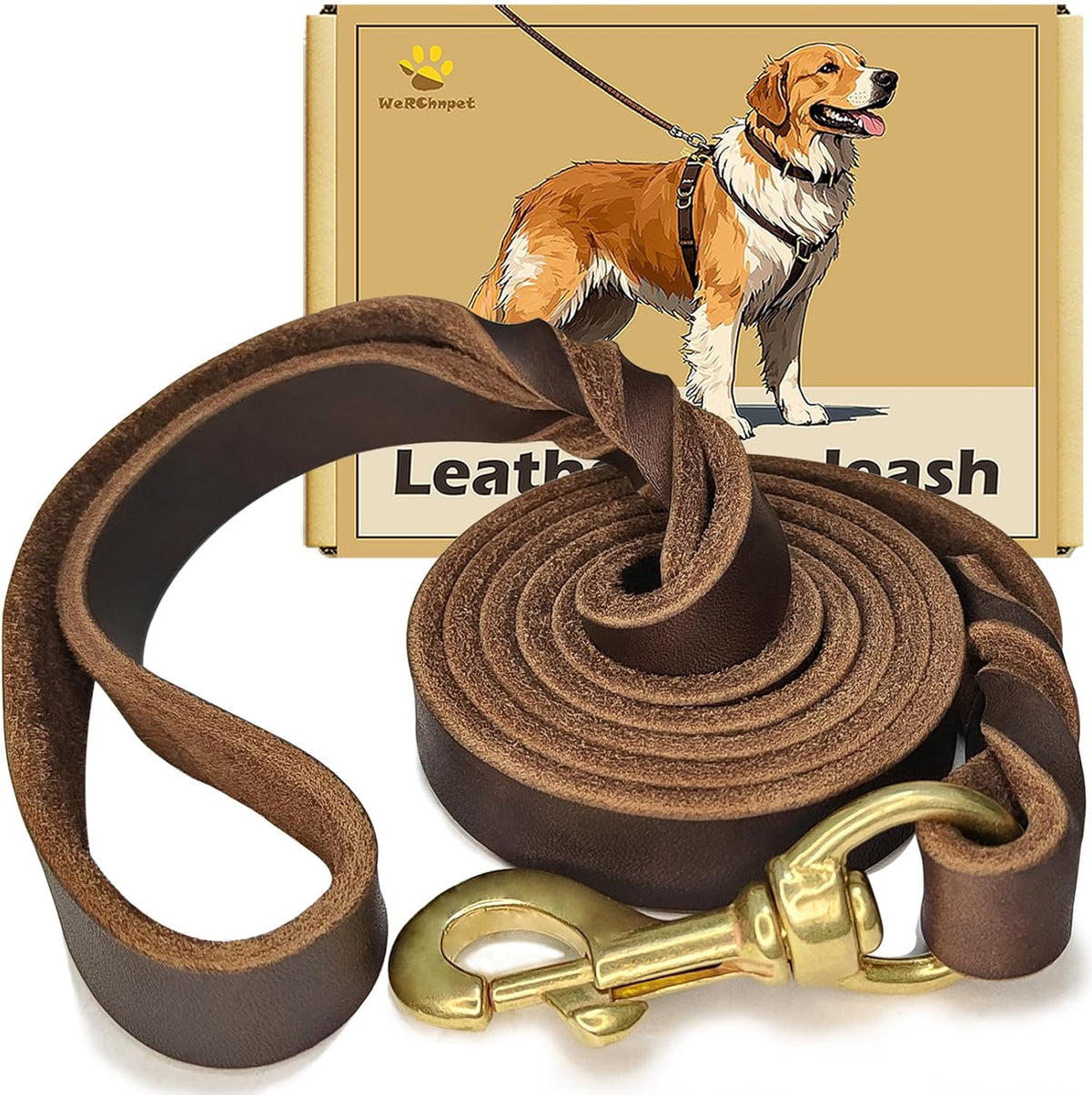 Leather Dog Leash 6ft x 3/4 inch, Heavy Duty, Soft and Strong for Large, Medium, Small Dogs - Premium Leather Leash for Dogs