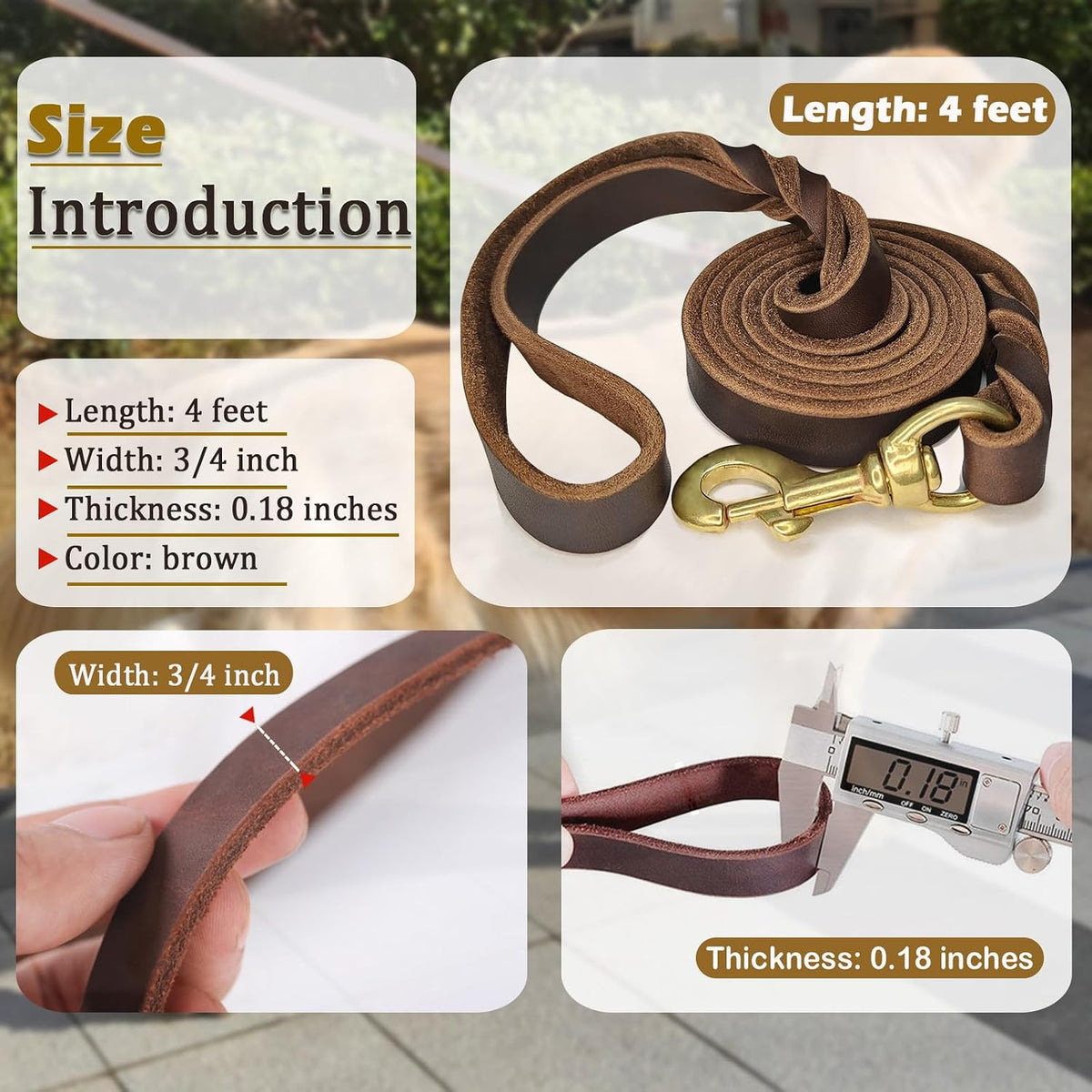 Leather Dog Leash 6ft x 3/4 inch, Heavy Duty, Soft and Strong for Large, Medium, Small Dogs - Premium Leather Leash for Dogs
