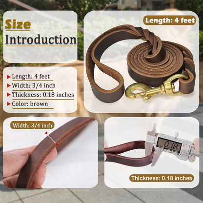 Leather Dog Leash 6ft x 3/4 inch, Heavy Duty, Soft and Strong for Large, Medium, Small Dogs - Premium Leather Leash for Dogs