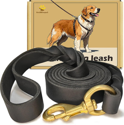 Leather Dog Leash 6ft x 3/4 inch, Heavy Duty, Soft and Strong for Large, Medium, Small Dogs - Premium Leather Leash for Dogs