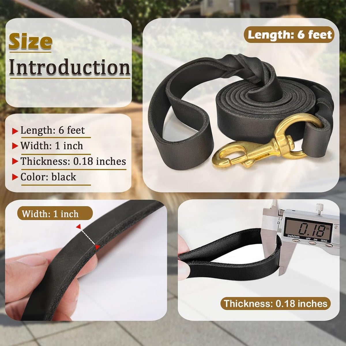Leather Dog Leash 6ft x 3/4 inch, Heavy Duty, Soft and Strong for Large, Medium, Small Dogs - Premium Leather Leash for Dogs