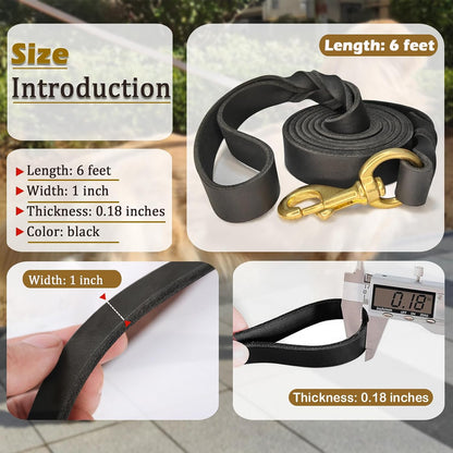 Leather Dog Leash 6ft x 3/4 inch, Heavy Duty, Soft and Strong for Large, Medium, Small Dogs - Premium Leather Leash for Dogs