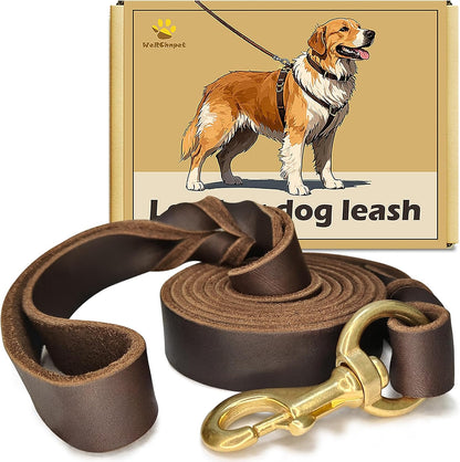 Leather Dog Leash 6ft x 3/4 inch, Heavy Duty, Soft and Strong for Large, Medium, Small Dogs - Premium Leather Leash for Dogs