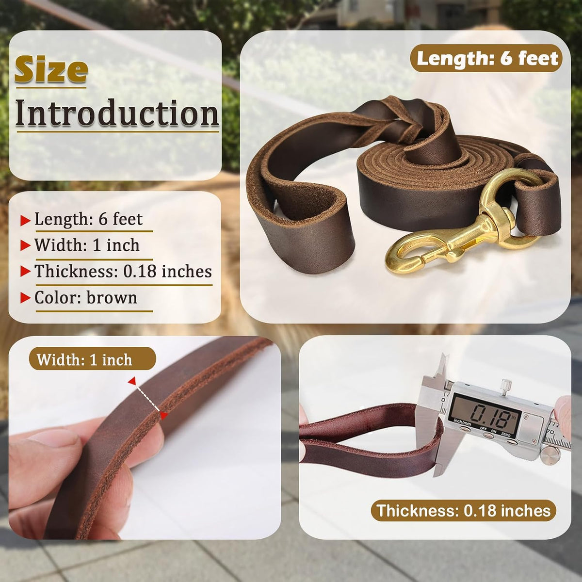 Leather Dog Leash 6ft x 3/4 inch, Heavy Duty, Soft and Strong for Large, Medium, Small Dogs - Premium Leather Leash for Dogs