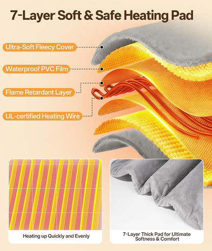 Pet Heating Pad for Cats & Small Dogs with 12 Adjustable Temperature, Waterproof & Chew Resistant Cat Heating Pad with Timer, Heated Cat Bed with Fleecy Cover (S: 20” x 16”)