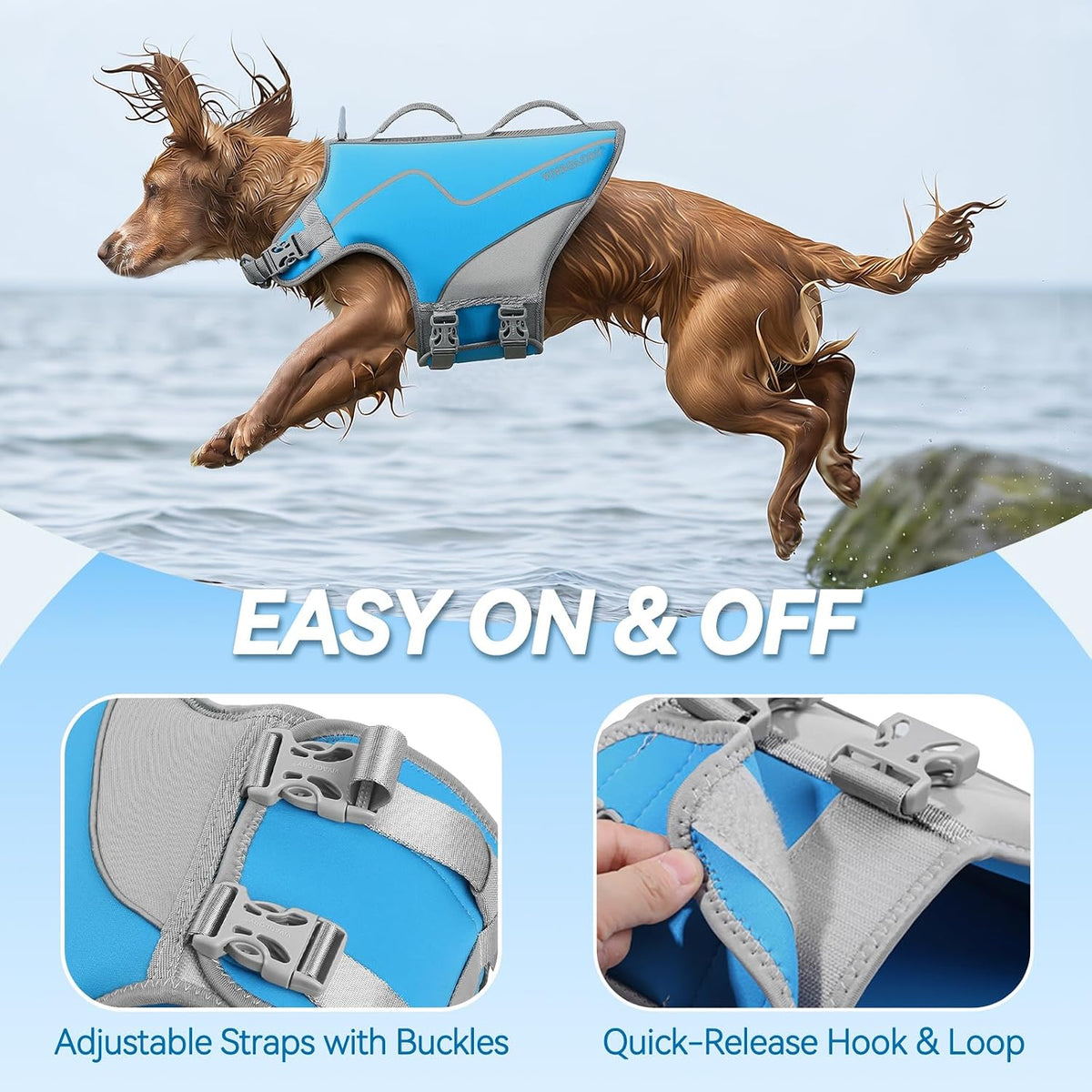 Dog Life Vest Neoprene Dog Swim Vest, XL, Cyra Blue