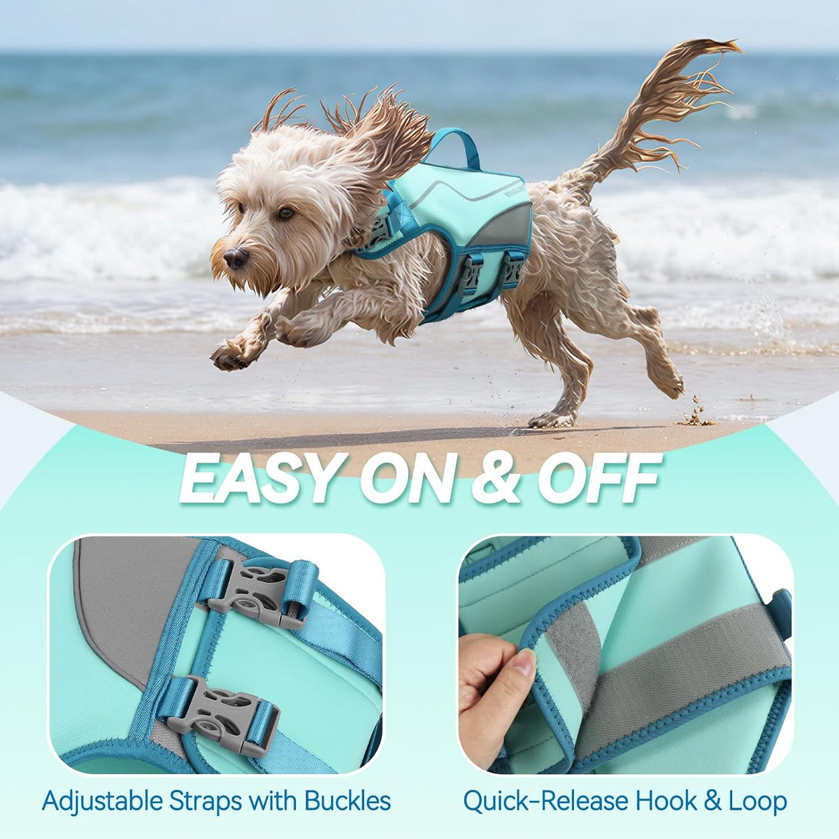 Dog Life Vest Neoprene Dog Swim Vest, XL, Cyra Blue