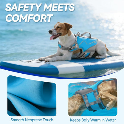 Dog Life Vest Neoprene Dog Swim Vest, XL, Cyra Blue