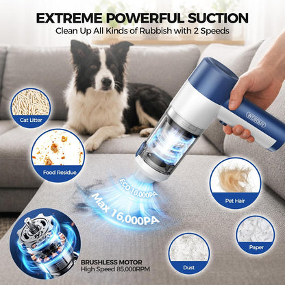 Car Vacuum/Air Duster Portable Cordless - 16000PA High Power Handheld Vacuum with 85,000RPM Brushless Motor, 4-in-1 Rechargeable Mini Vacuum & Blower & Pump for Car Detailing, Home, Office, Pet Hair