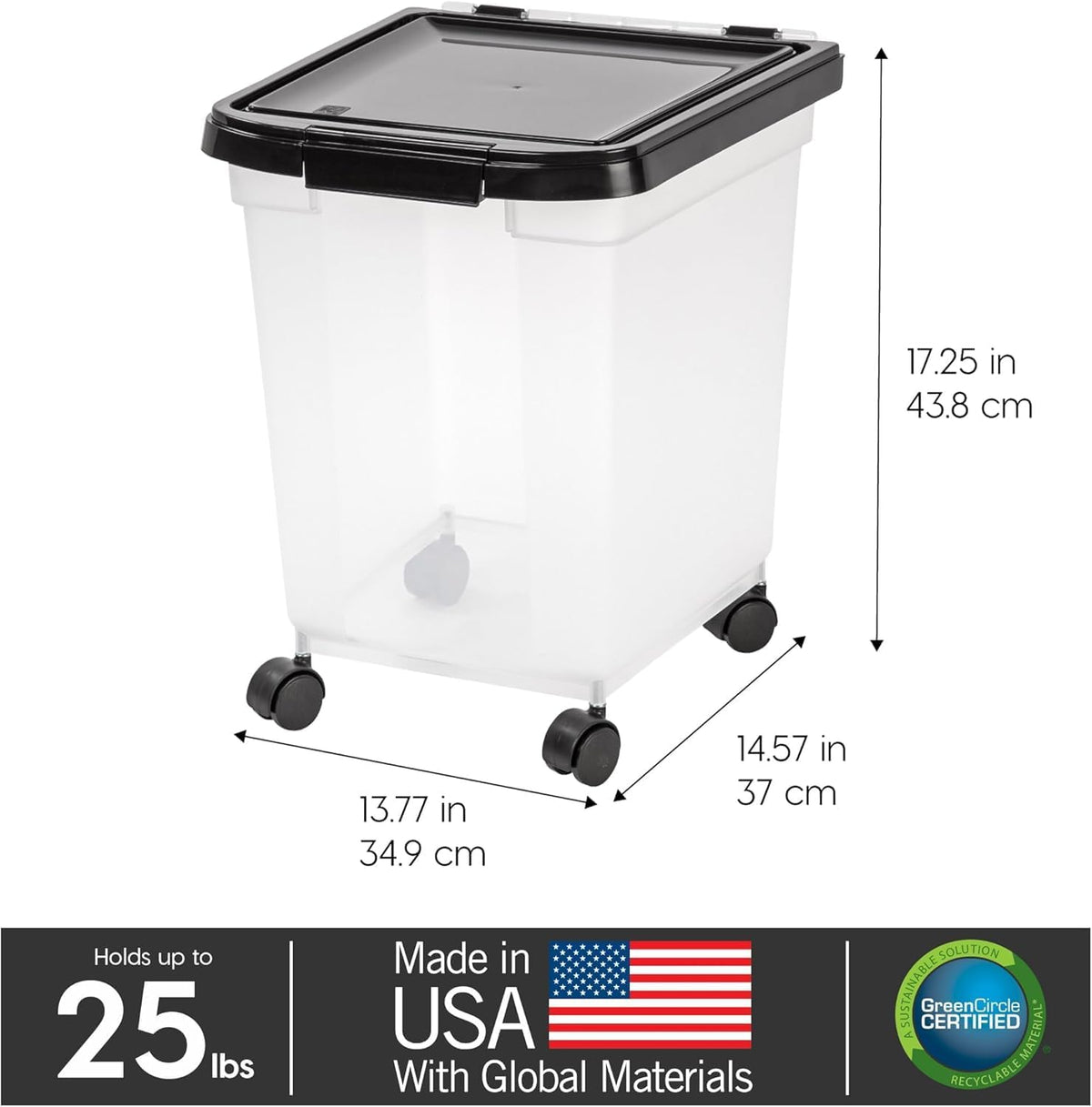Dog Food Storage Container, Up to 50 lbs, Dark Gray, Made in USA