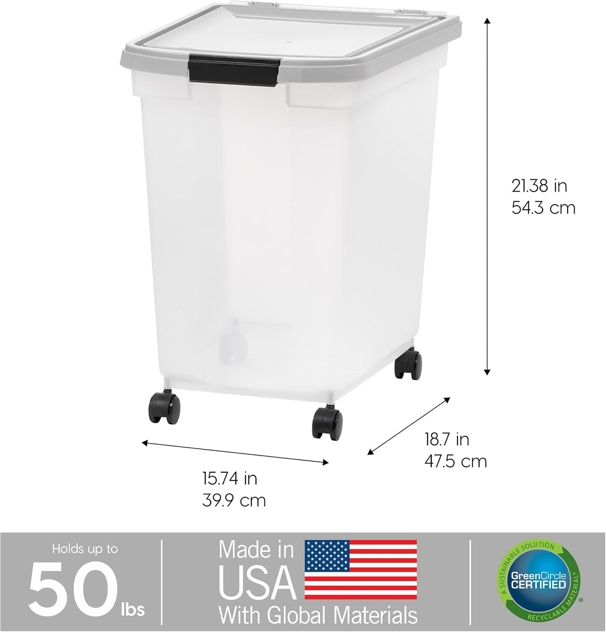 Dog Food Storage Container, Up to 50 lbs, Dark Gray, Made in USA