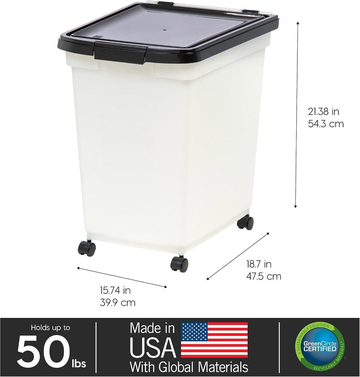 Dog Food Storage Container, Up to 50 lbs, Dark Gray, Made in USA