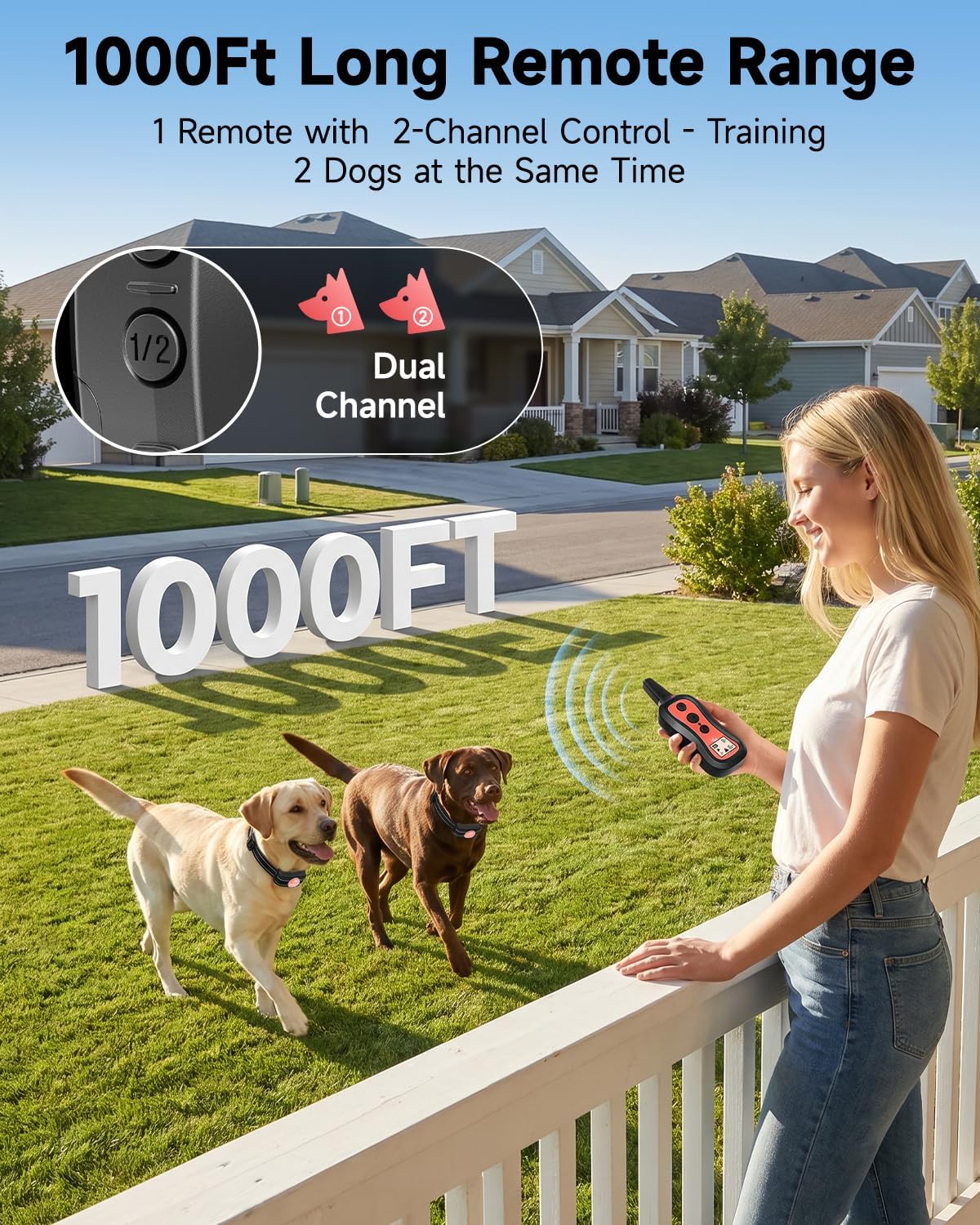 Dog Training Collar Shock Collar with Remote - 3 Training Modes, Beep, Vibration and Shock, Up to 1000 ft Remote Range, Rainproof for Small Medium Large Dogs