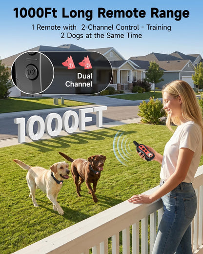 Dog Training Collar Shock Collar with Remote - 3 Training Modes, Beep, Vibration and Shock, Up to 1000 ft Remote Range, Rainproof for Small Medium Large Dogs