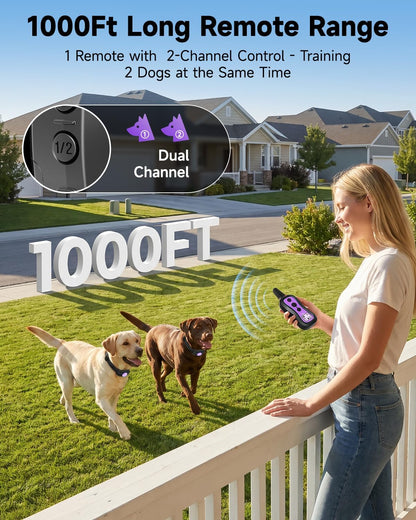 Dog Training Collar Shock Collar with Remote - 3 Training Modes, Beep, Vibration and Shock, Up to 1000 ft Remote Range, Rainproof for Small Medium Large Dogs