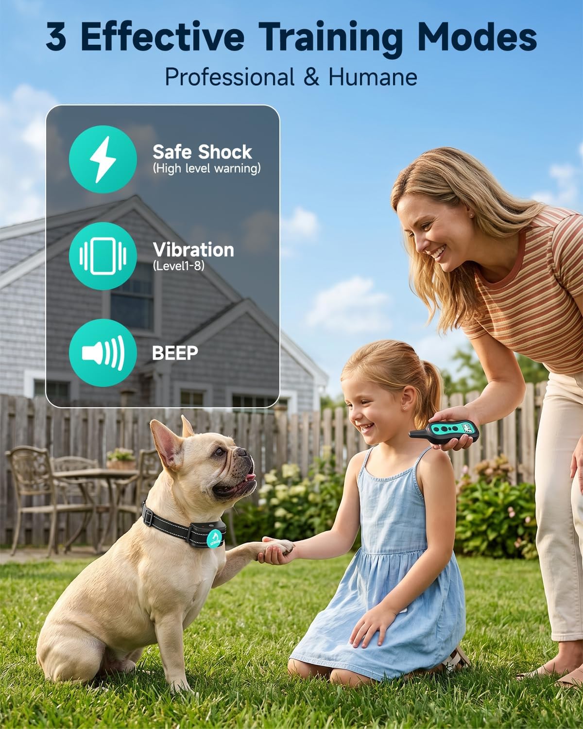 Dog Training Collar Shock Collar with Remote - 3 Training Modes, Beep, Vibration and Shock, Up to 1000 ft Remote Range, Rainproof for Small Medium Large Dogs