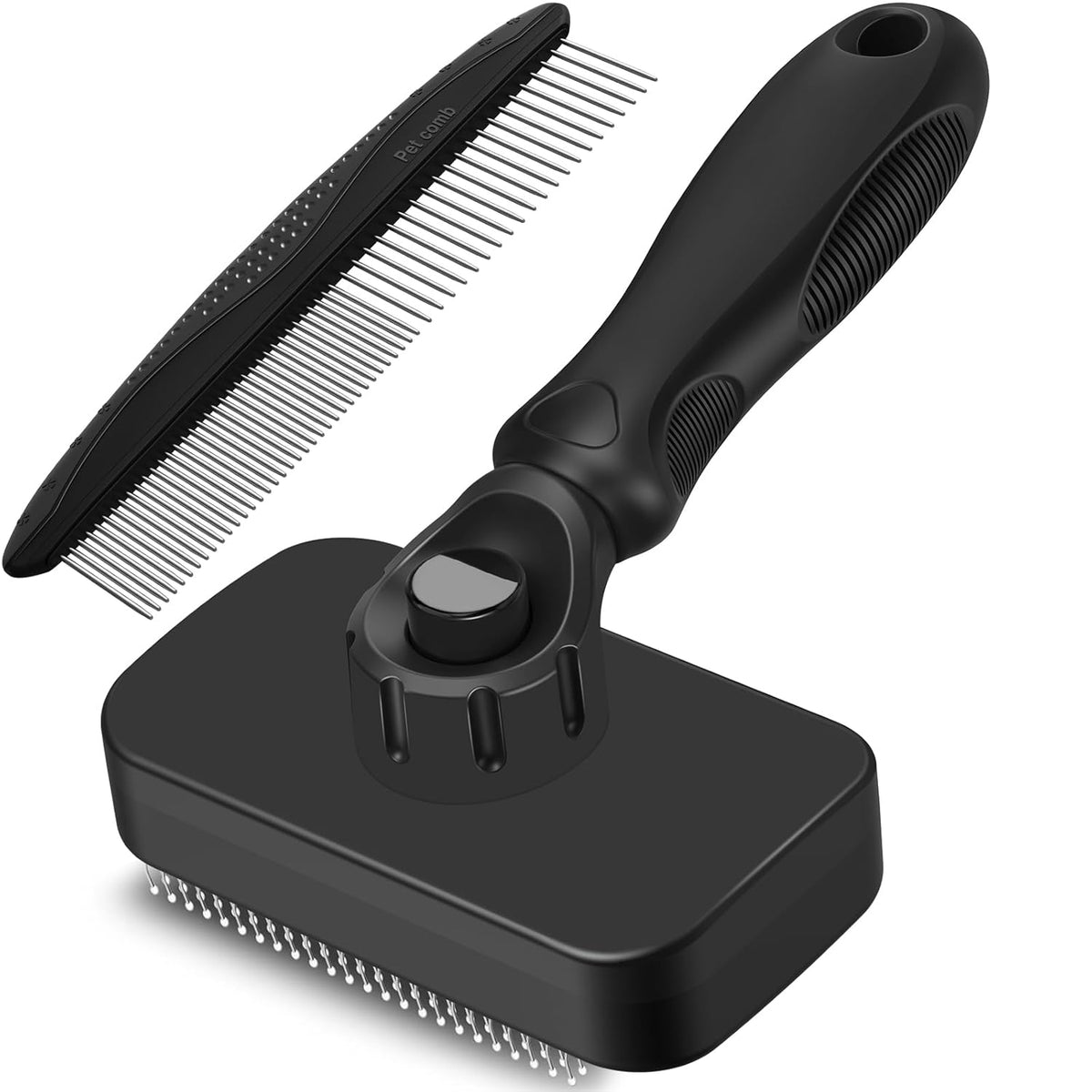 2PCS Self Cleaning Slicker Brush & Dog Comb - Skin Friendly Deshedding Grooming Tool for Dogs, Cats and Small Animals, Professional Deshedding Dematting Tool for Long and Short Haired Pets (Blue)