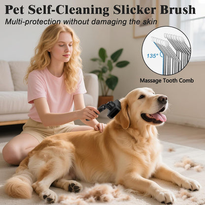 2PCS Self Cleaning Slicker Brush & Dog Comb - Skin Friendly Deshedding Grooming Tool for Dogs, Cats and Small Animals, Professional Deshedding Dematting Tool for Long and Short Haired Pets (Blue)
