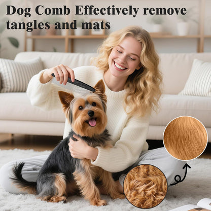 2PCS Self Cleaning Slicker Brush & Dog Comb - Skin Friendly Deshedding Grooming Tool for Dogs, Cats and Small Animals, Professional Deshedding Dematting Tool for Long and Short Haired Pets (Blue)
