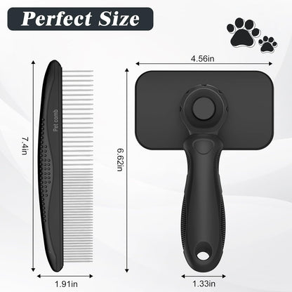 2PCS Self Cleaning Slicker Brush & Dog Comb - Skin Friendly Deshedding Grooming Tool for Dogs, Cats and Small Animals, Professional Deshedding Dematting Tool for Long and Short Haired Pets (Blue)
