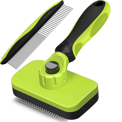2PCS Self Cleaning Slicker Brush & Dog Comb - Skin Friendly Deshedding Grooming Tool for Dogs, Cats and Small Animals, Professional Deshedding Dematting Tool for Long and Short Haired Pets (Blue)